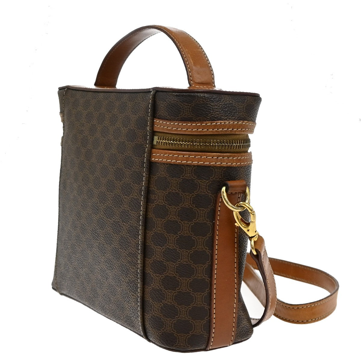 CELINE Logo Macadam Circle 2Way Shoulder Hand Bag PVC Leather Brown GHW 69YH773