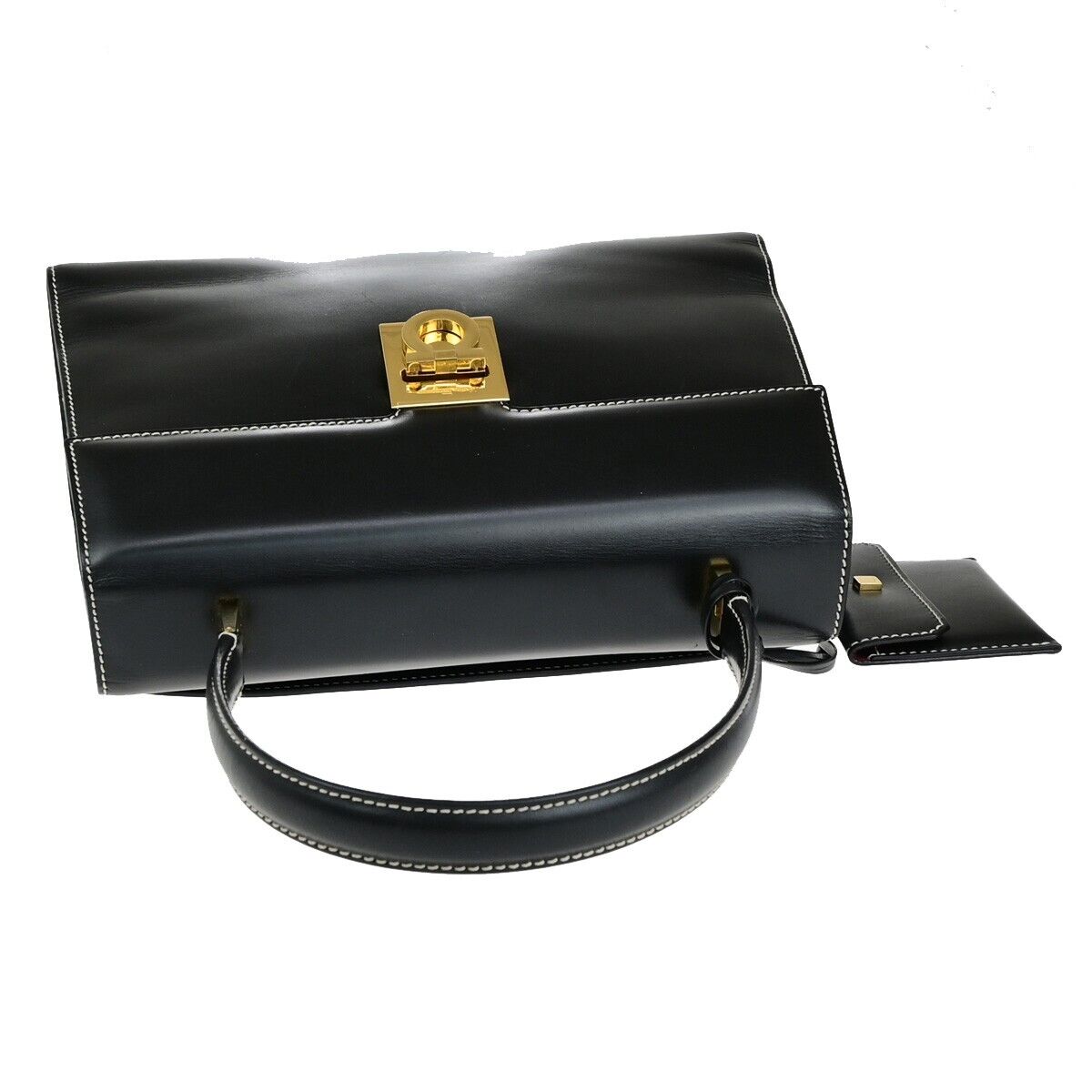 SALVATORE FERRAGAMO Gancini Top Handle Hand Bag Leather Black GHW Italy 35ED328