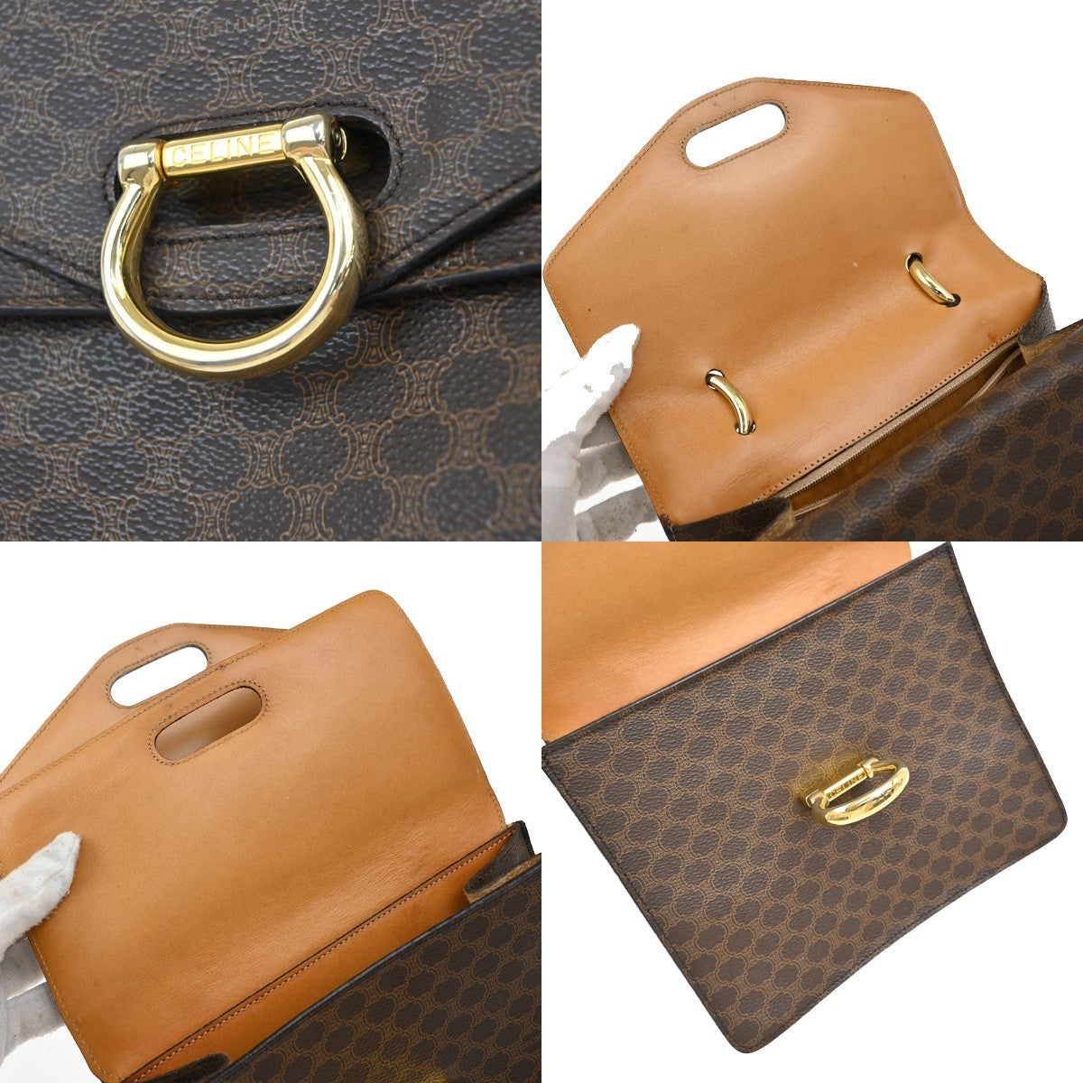 CELINE Logo Macadam Pattern Hand Bag PVC Leather Brown GHW Italy 67EF790