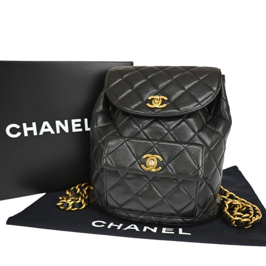 CHANEL CC Logo Matelasse Chain Backpack Bag Leather Black GHW France 708RJ137