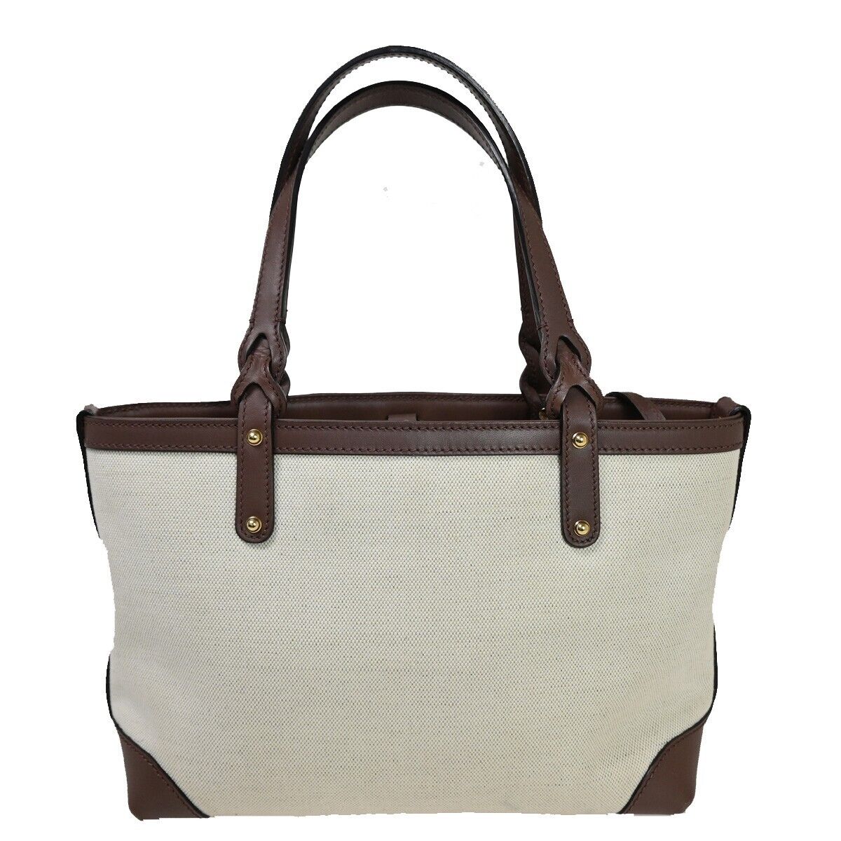 GUCCI Logo Shoulder Hand Tote Bag Pouch Canvas Leather Brown Gold Italy 72YD994