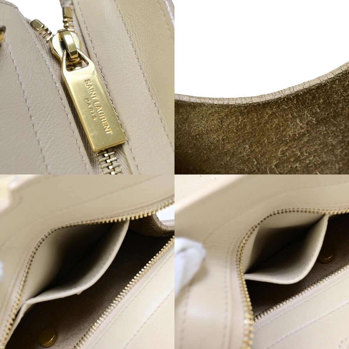 SAINT LAURENT  Logo Classic Y Cabas 2 Way Hand Bag Leather Beige Gold 72EB672