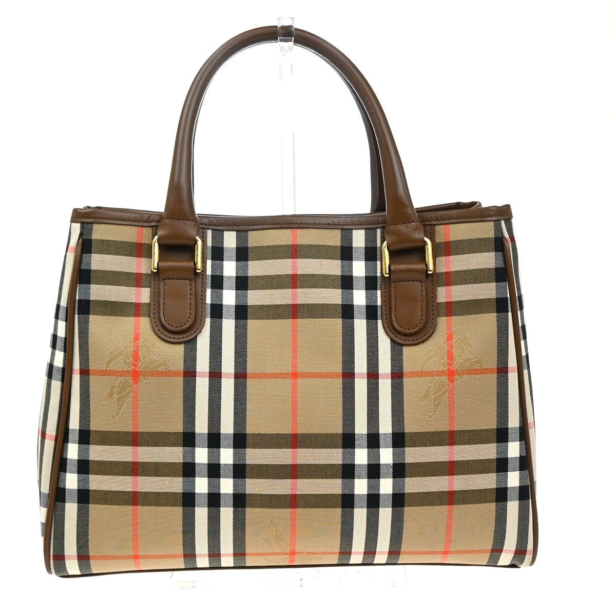BURBERRY Logo Nova Check Tote Hand Bag Canvas Leather Beige Brown GHW 86RL724
