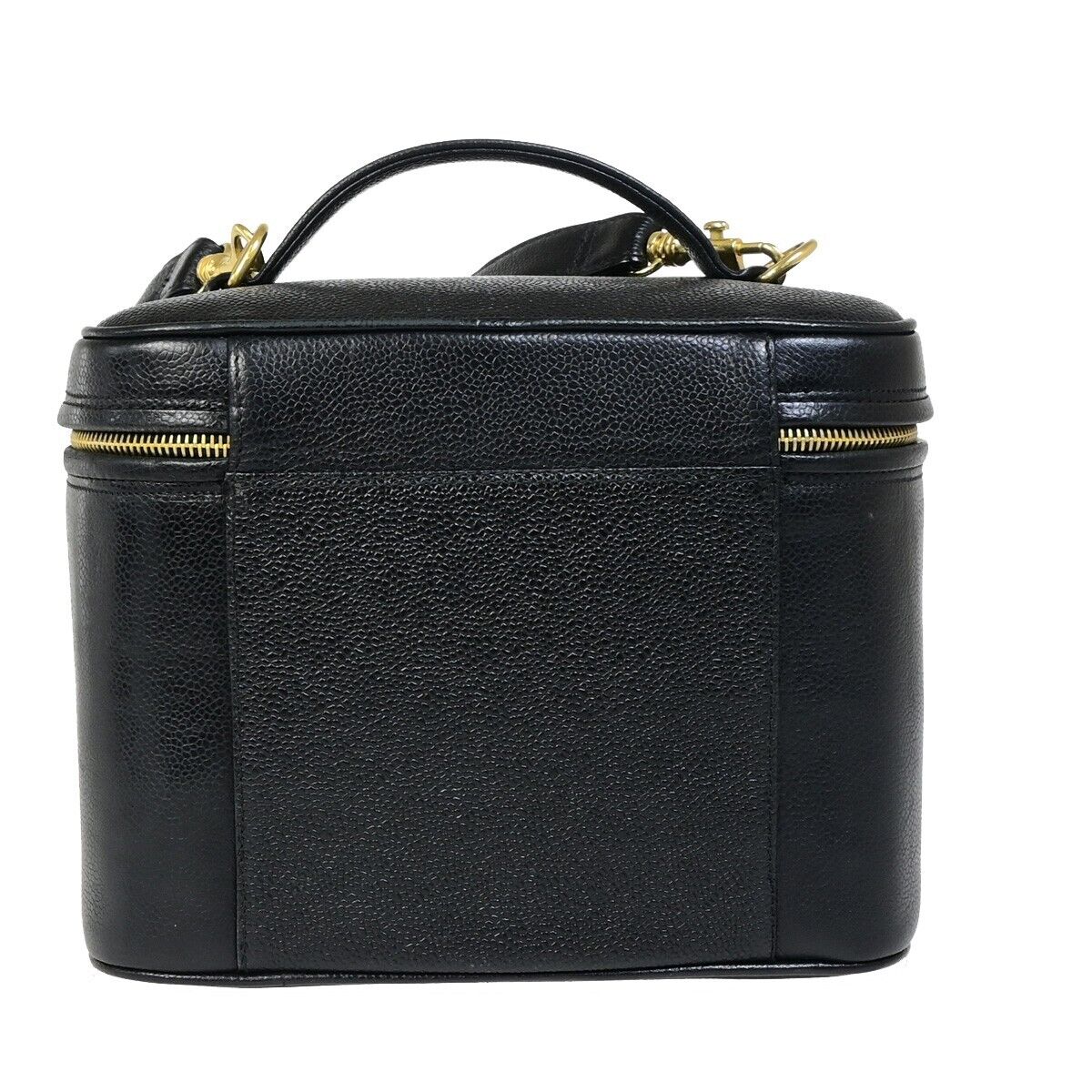 CHANEL Logo Vanity Cosmetic 2Way Hand Bag Caviar Leather Black Vintage 652RJ964