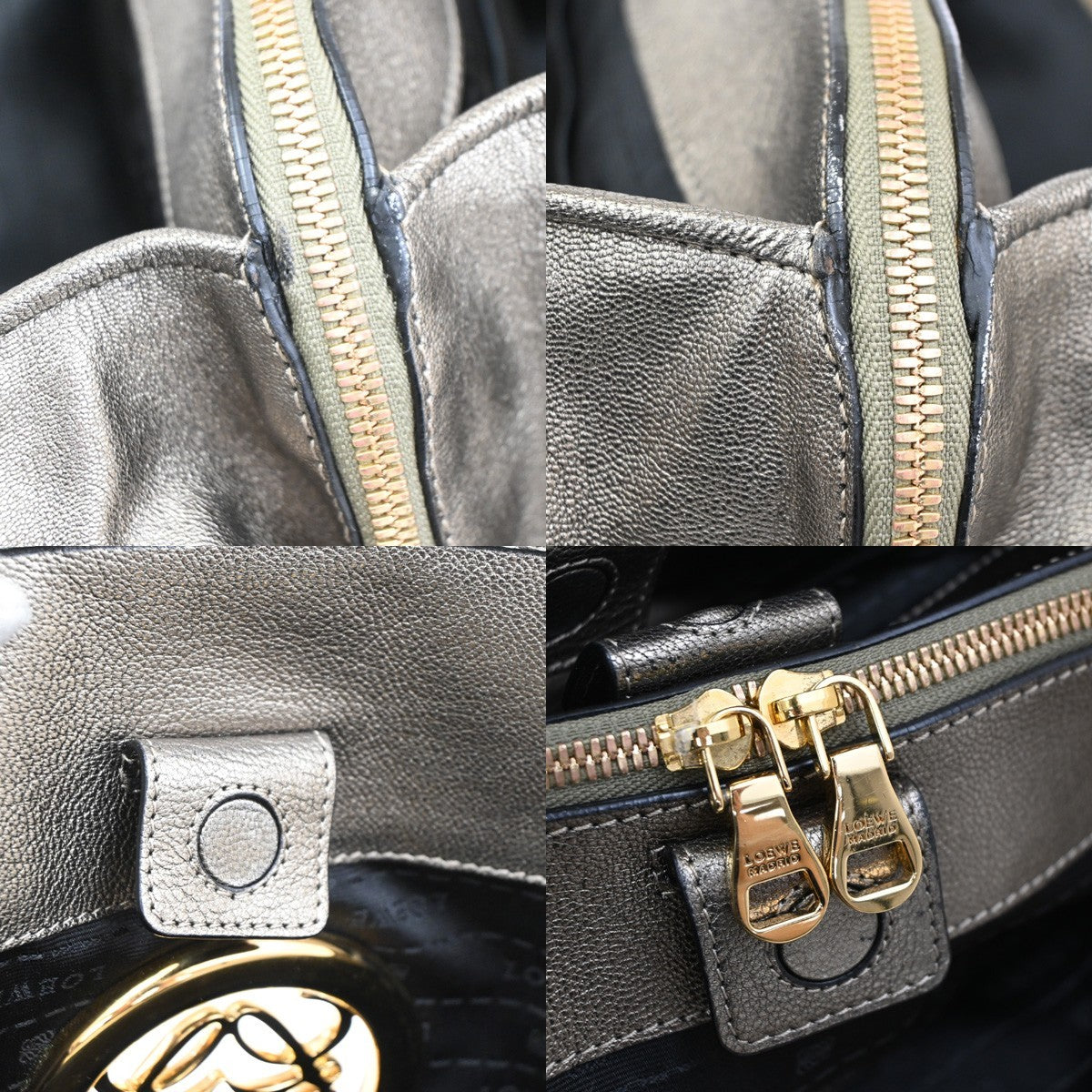LOEWE Logo Anagram Tote Shoulder Bag Leather Gold GHW Spain 70DA173