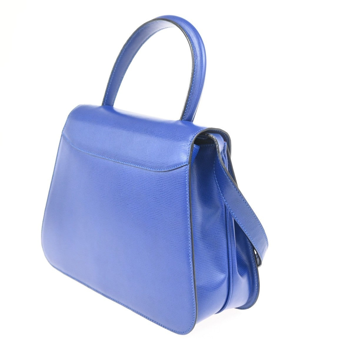 CELINE Circle Logo Shoulder Hand Bag Embossing Leather Blue GHW Italy 70RQ044