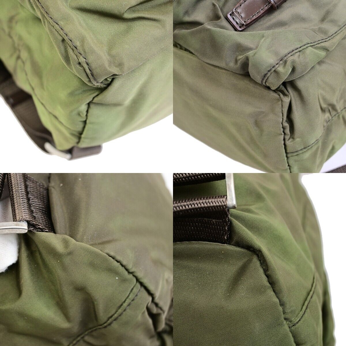 PRADA MILANO Logo Small Backpack Bag Nylon Leather Green Brown Italy 62FB353