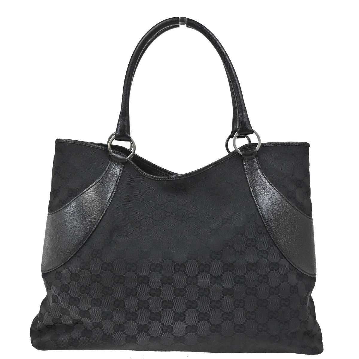 GUCCI Logo GG Pattern Shoulder Tote Bag Canvas Leather Black SHW Italy 80YJ079