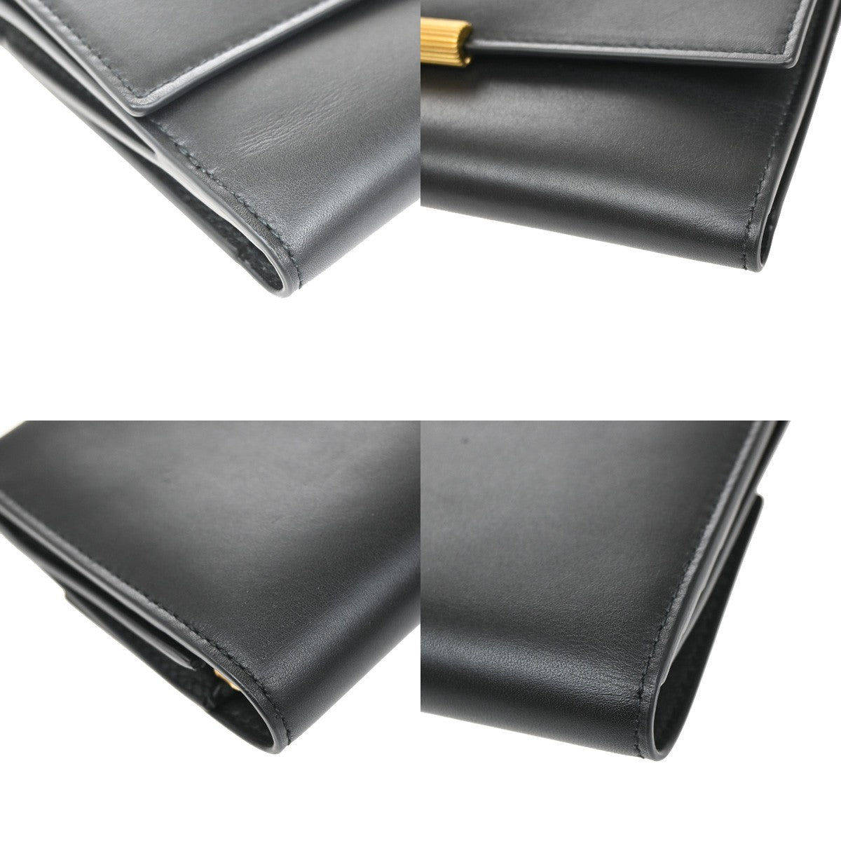 BOTTEGA VENETA Logo Long Trifold Wallet Leather Black GHW Italy 05KB168