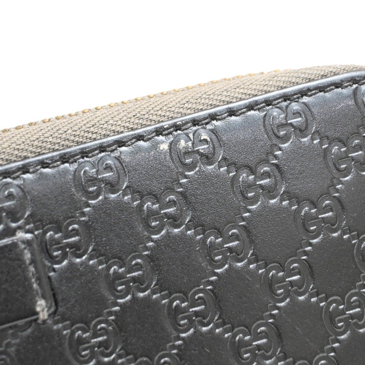GUCCI Micro Guccissima GG Pattern Long Zipper Wallet Leather Black Gold 31KB287