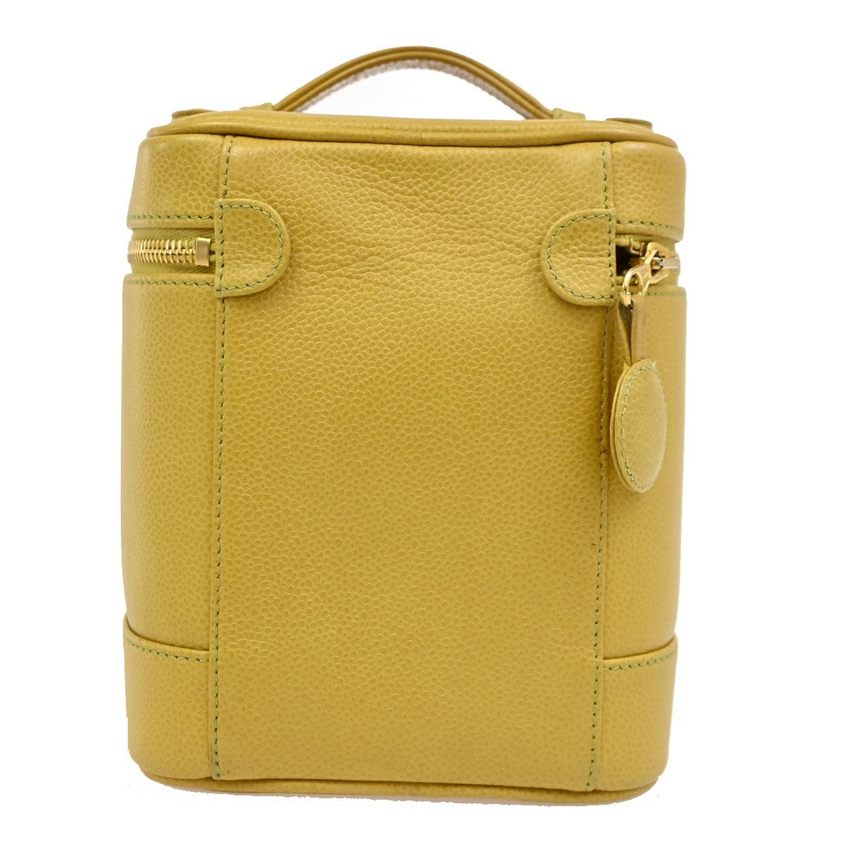 CHANEL Vanity Cosmetic Hand Bag Grained Calfskin Leather Yellow Vintage 664RQ061