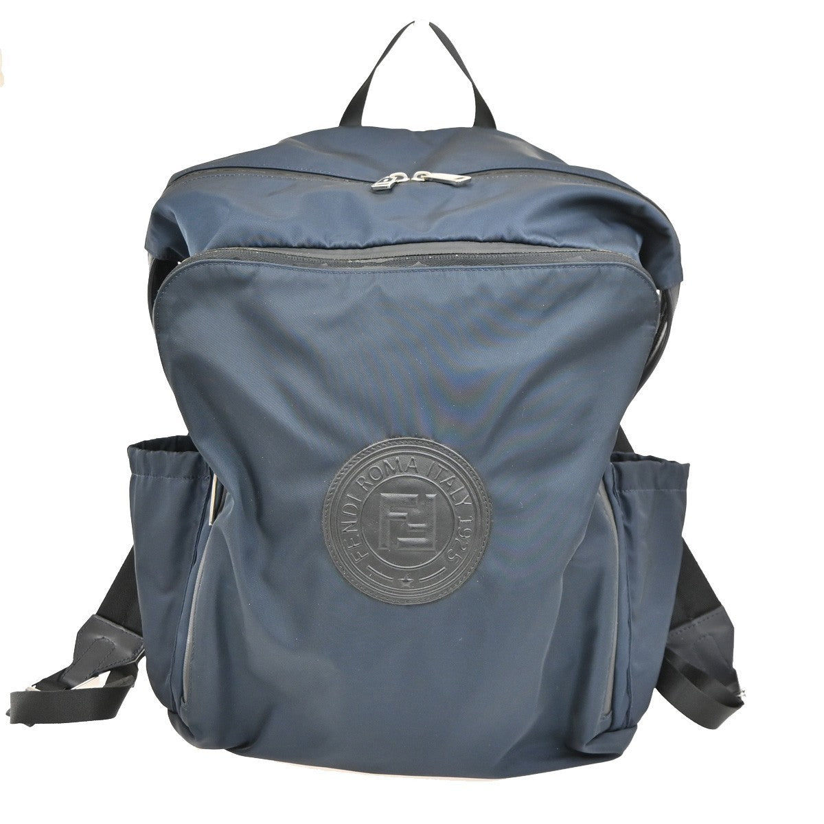 FENDI Logo Backpack Bag Nylon Canvas Leather Navy Blue Black SHW Italy 77TA682