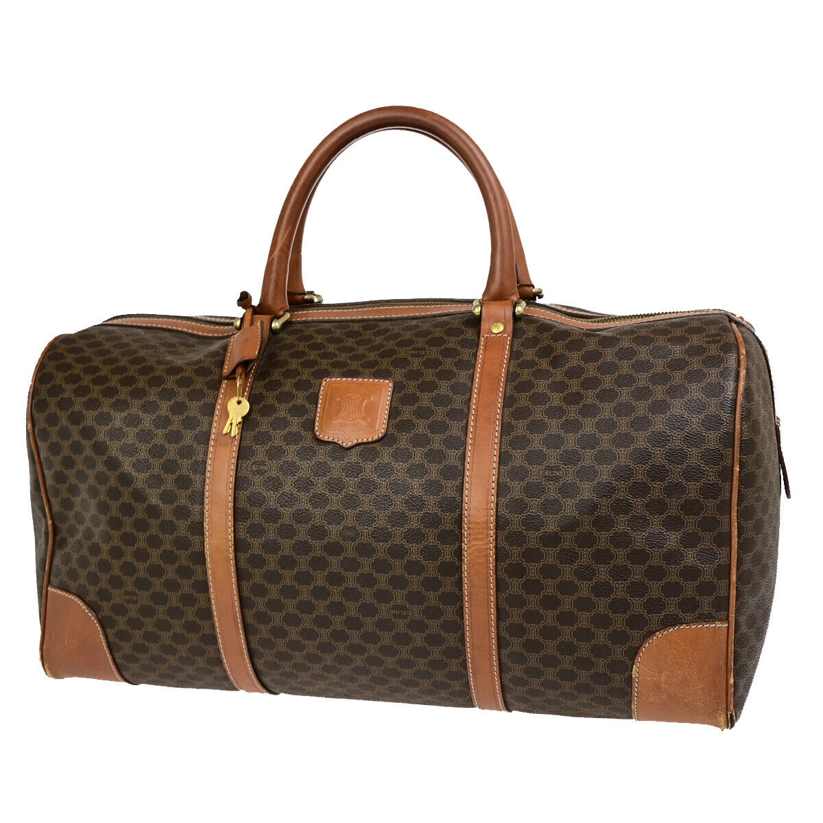 CELINE Logo Macadam Pattern Travel Hand Bag PVC Leather Brown GHW Italy 01YG640