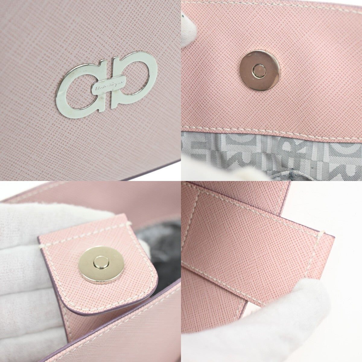 SALVATORE FERRAGAMO Gancini Hand Bag Leather Pink Silver Made in Italy 31EF006