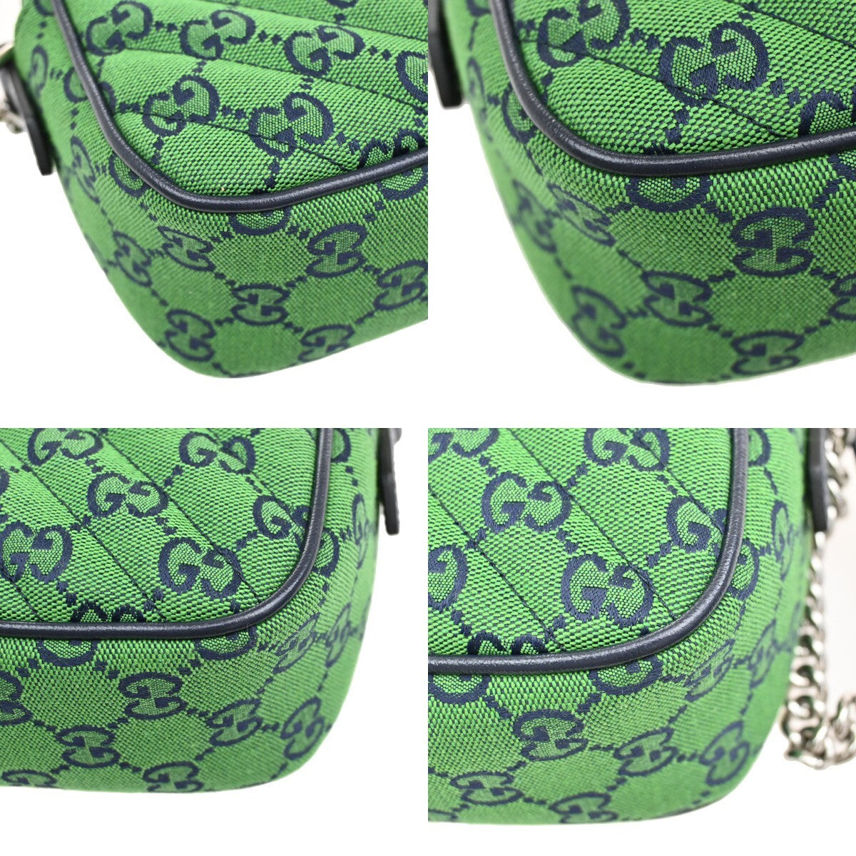 GUCCI Marmont GG Pattern Chain Shoulder Bag Canvas Leather Green 631RF291