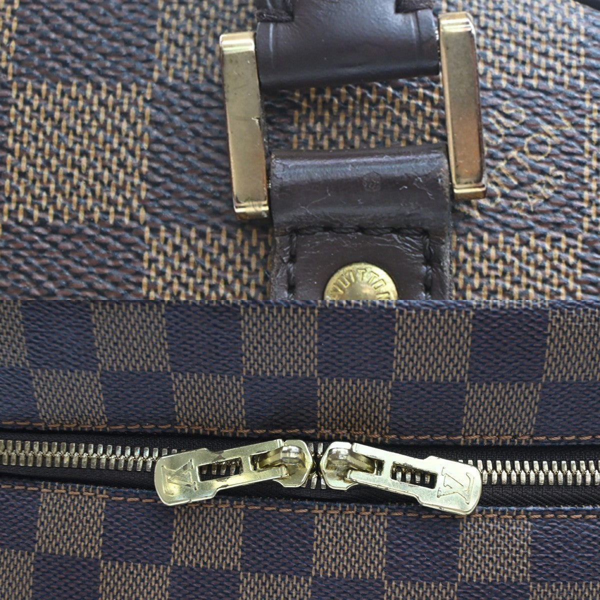LOUIS VUITTON Logo Nolita HandBag Damier Ebene Leather Brown N41455 50KC176
