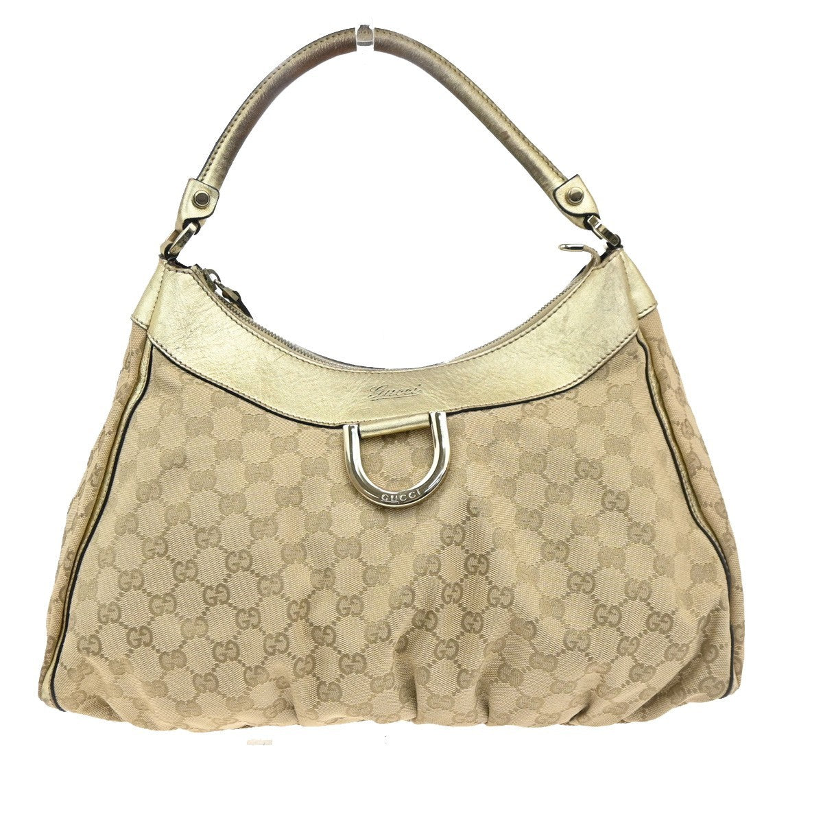 GUCCI Logo Abbey GG Shoulder Hand Bag Canvas Leather Gold GHW Italy 04MA154