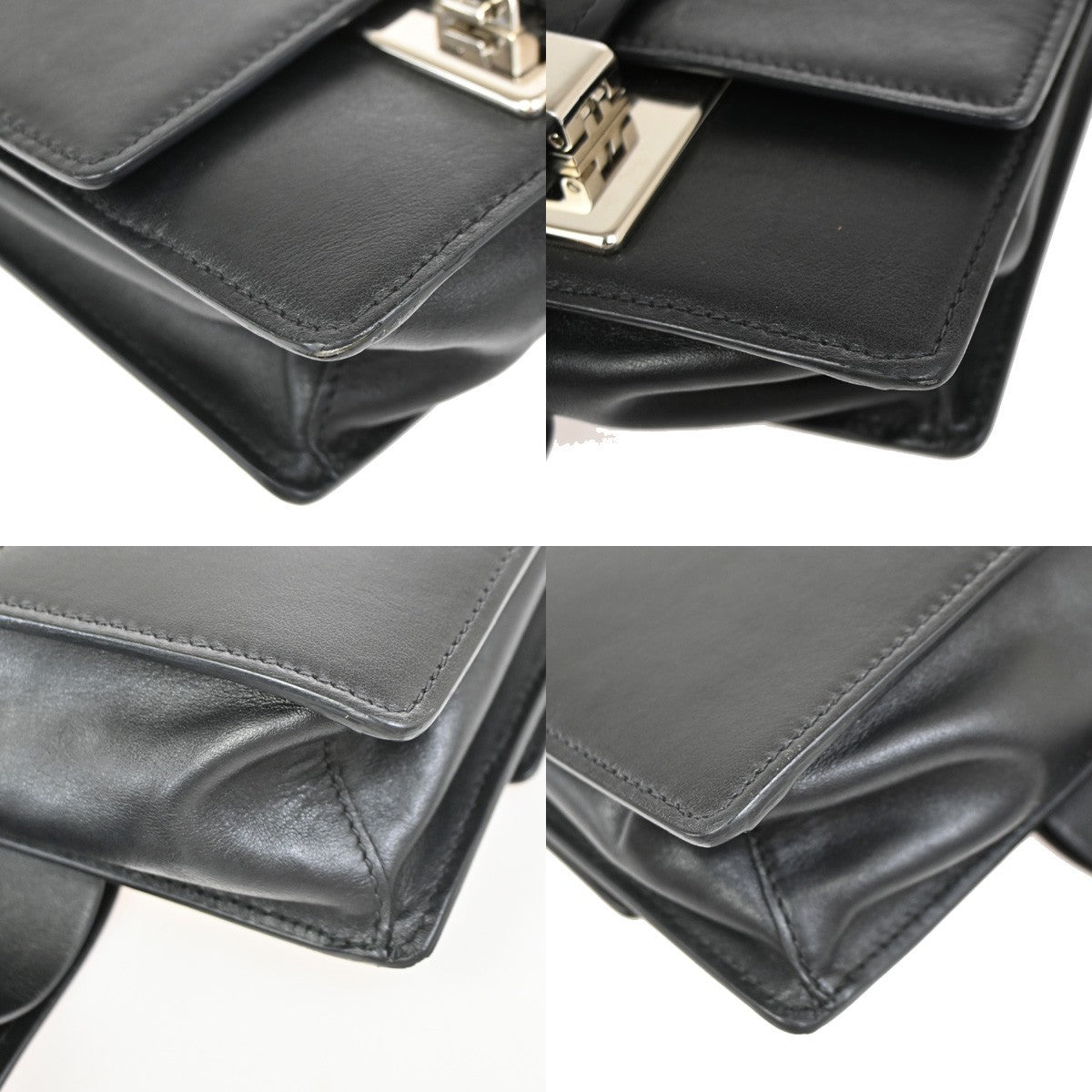 PRADA Logo Metal Ribbon Mini Shoulder Bag City Calf Leather Black SHW 79YJ076