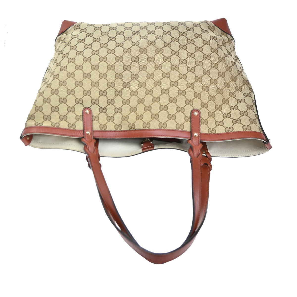 GUCCI Logo GG Pattern Shoulder Tote Bag Canvas Leather Brown Red 73CA651