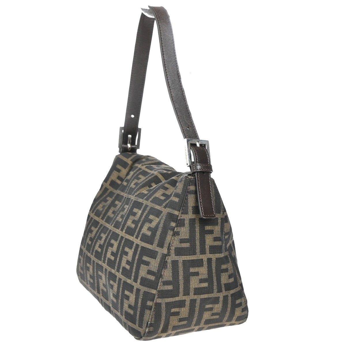 FENDI Logo Zucca Pattern Shoulder Bag Canvas Leather Brown SHW Italy 18YH756