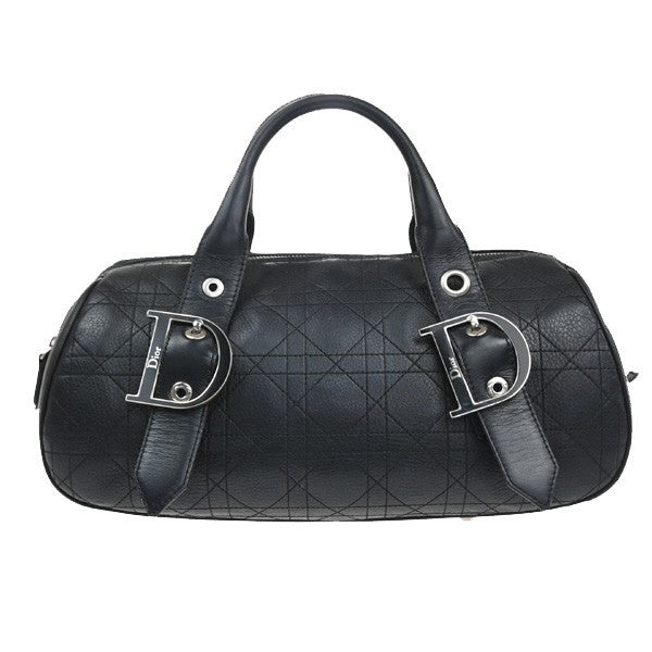 CHRISTIAN DIOR Logo Cannage Mini Boston Hand Bag Leather Black SHW Italy 96MA500