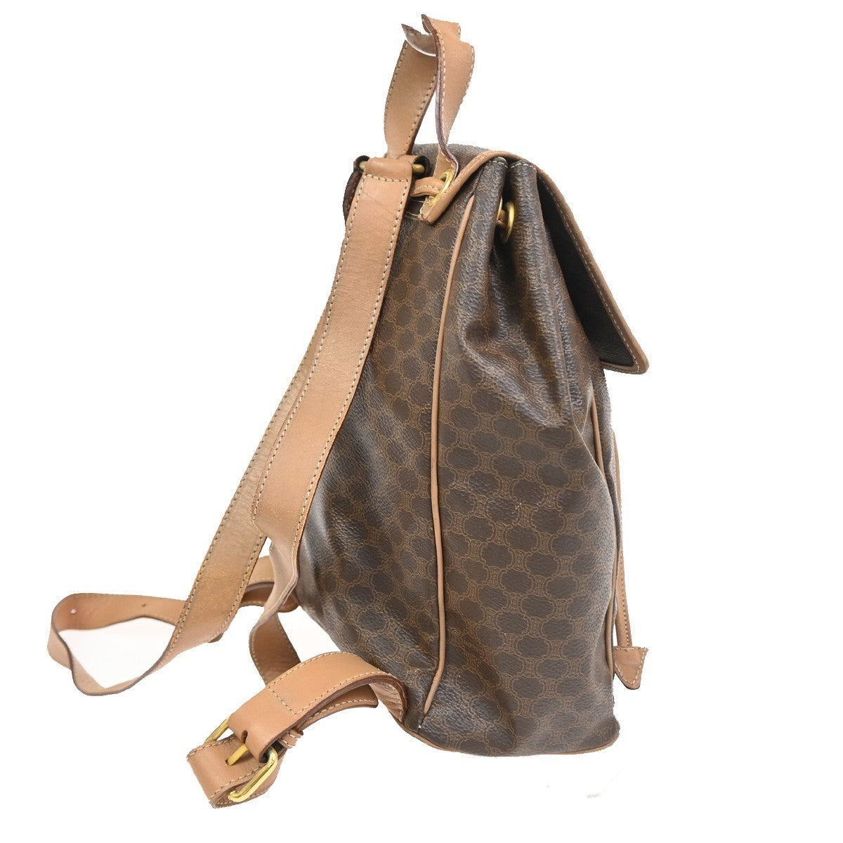 CELINE Logo Macadam Pattern Backpack Bag PVC Leather Brown GHW 87CA858