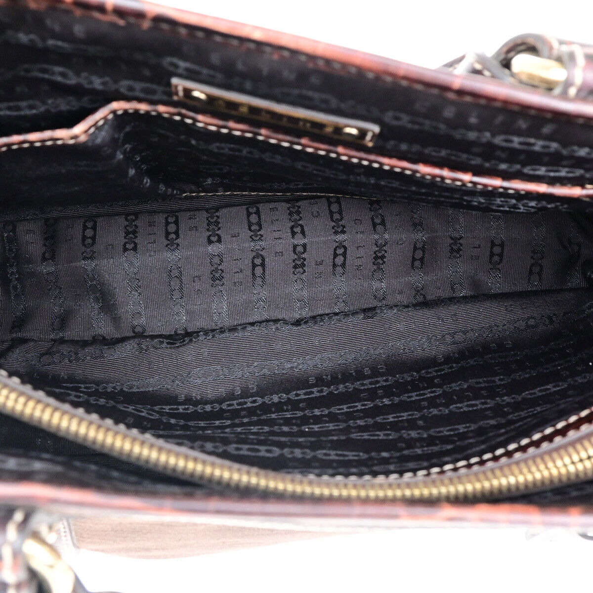 CELINE Boogie Macadam Charm Hand Tote Bag Canvas Embossing Leather Brown 69YF305