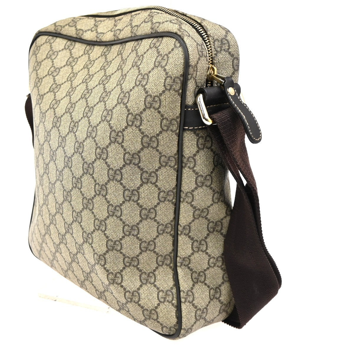 GUCCI Logo Crossbody Shoulder Bag Supreme Leather Canvas Brown GHW 38TA567