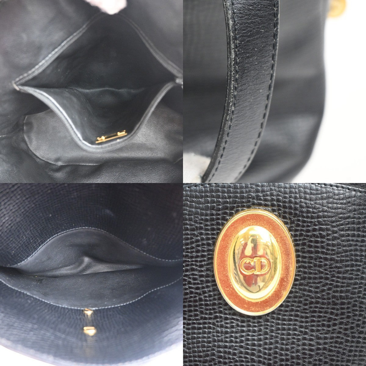 CHRISTIAN DIOR Logo Shoulder Bag Embossing Leather Black GHW France 35MA215