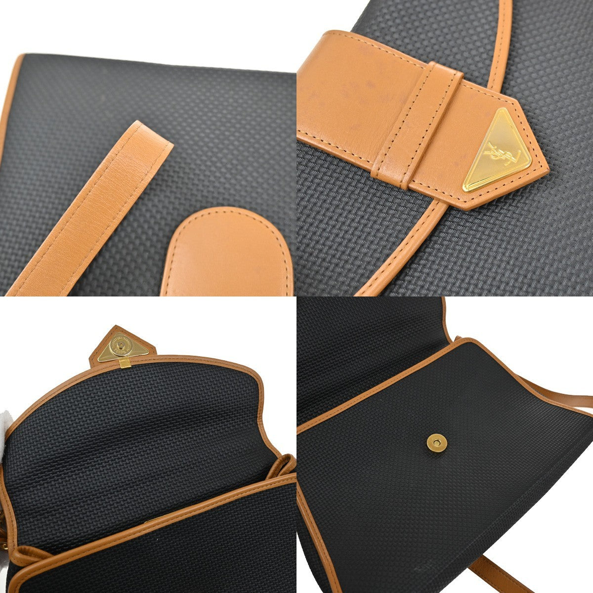 YVES SAINT LAURENT YSL Logo 2Way Hand Bag PVC Leather Black Brown 80YH823
