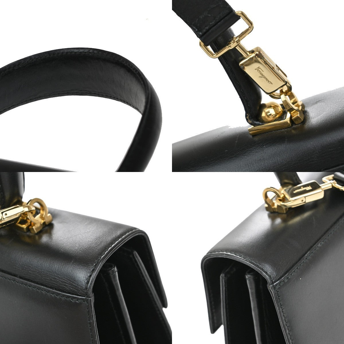 SALVATORE FERRAGAMO Gancini 2Way Shoulder Hand Bag Leather Black GHW 35EF349