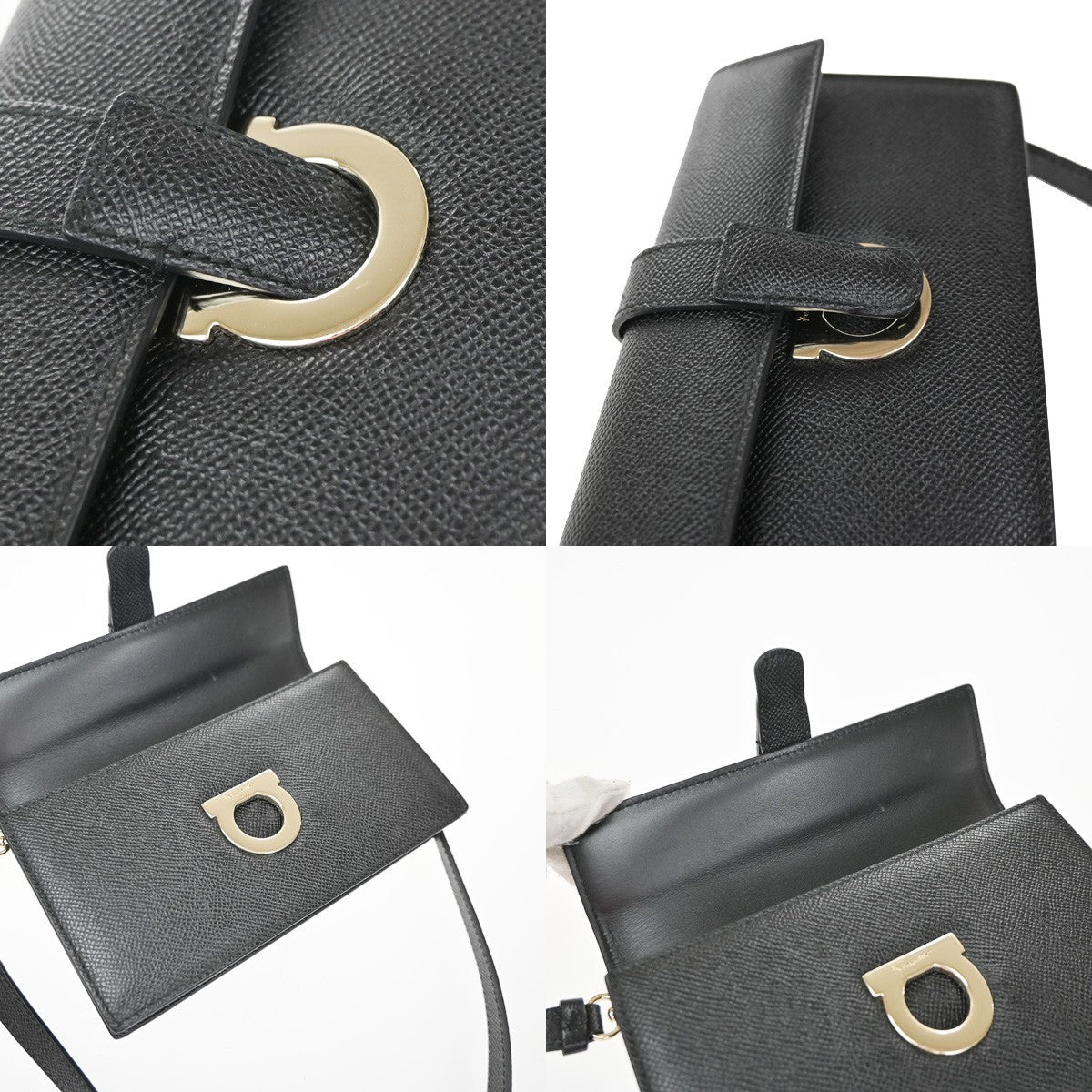 SALVATORE FERRAGAMO Logo Gancini Mini Shoulder Bag Leather Black GHW 37YH951