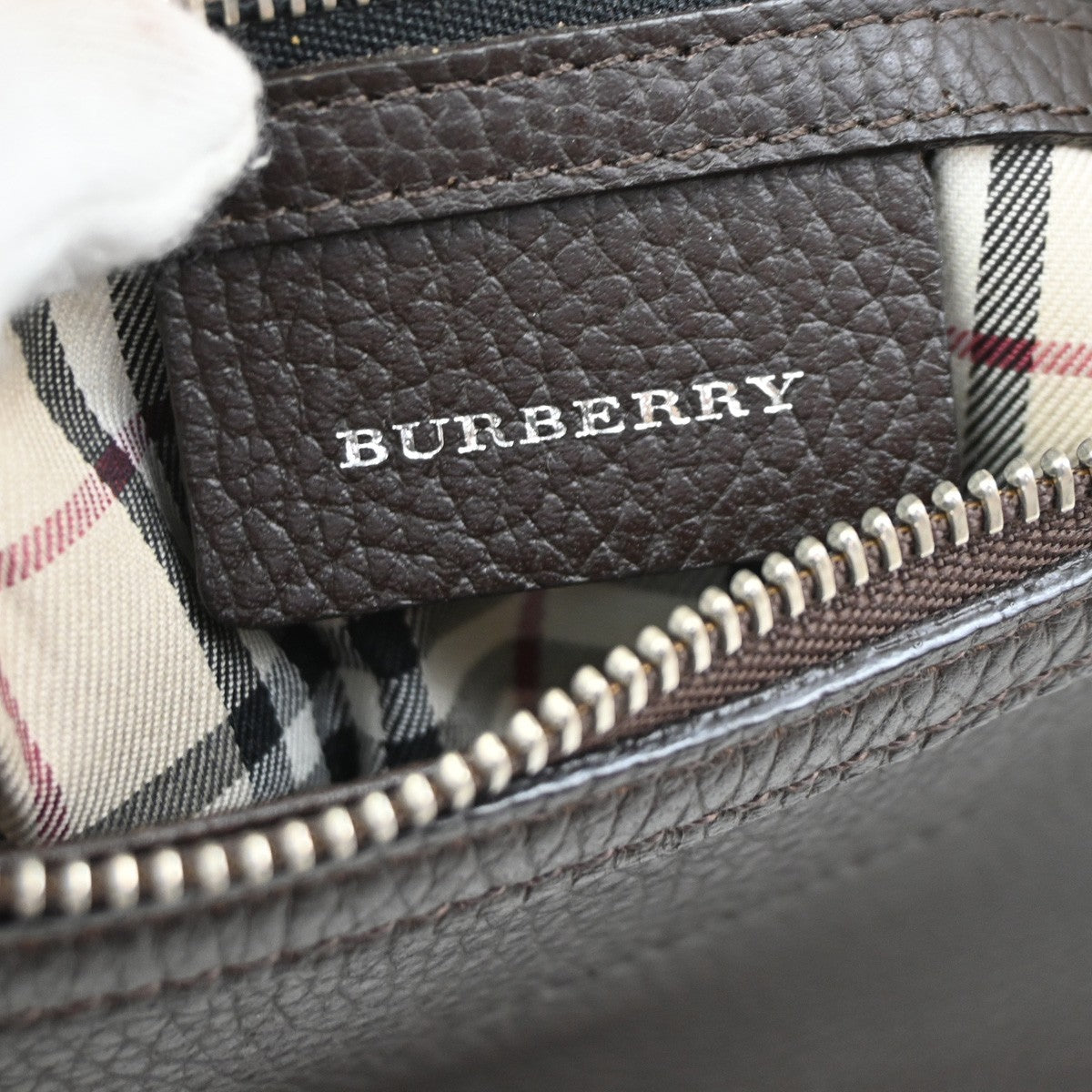 BURBERRY  Shoulder Bag Grained Calfskin House Check Brown SHW 09DA145