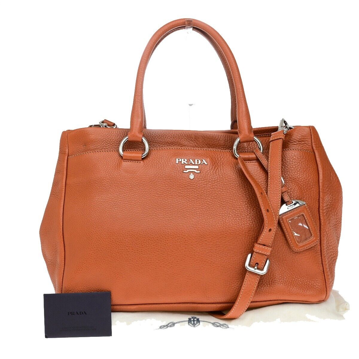 PRADA 2Way Shoulder Tote Bag Vitello Daino Leather Rame Orange BR4393 18ED877