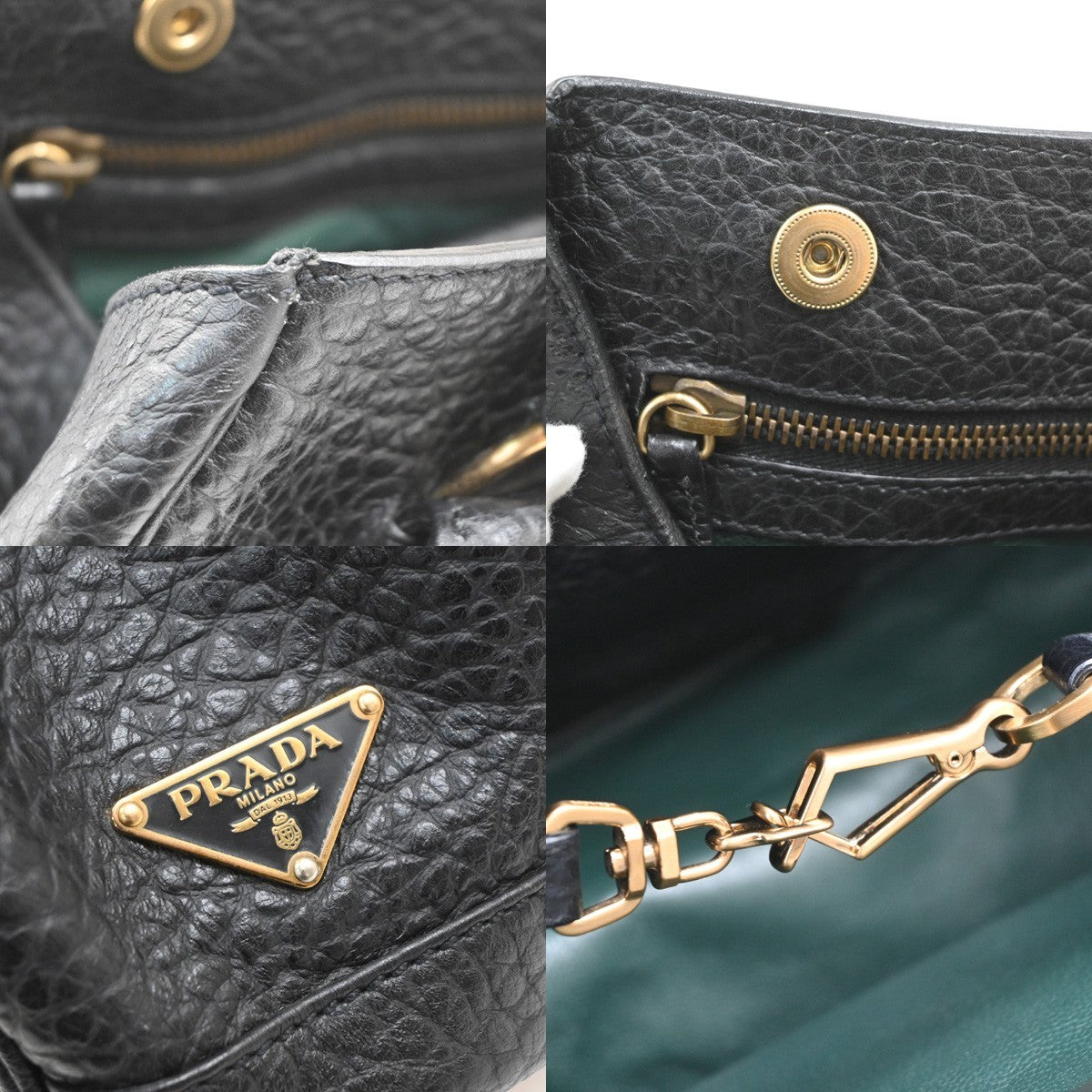 PRADA Logo Shoulder Hand Bag Leather Black GHW Italy 79MA689