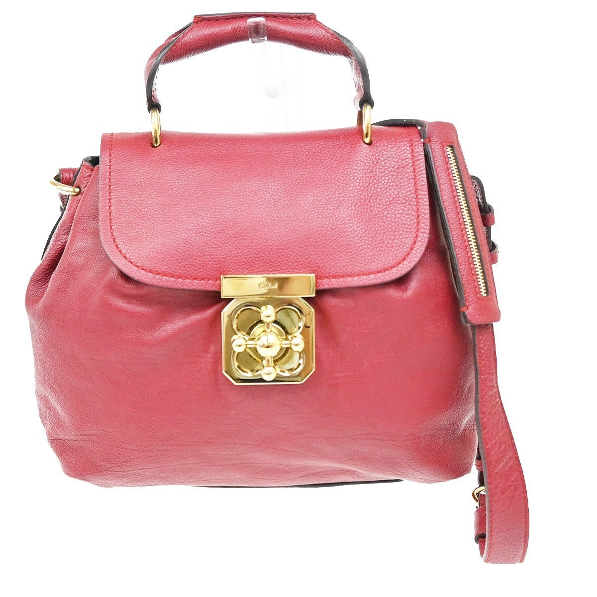 CHLOE Logo Elsie 2Way Shoulder Hand Bag Leather Red GHW 34RL416