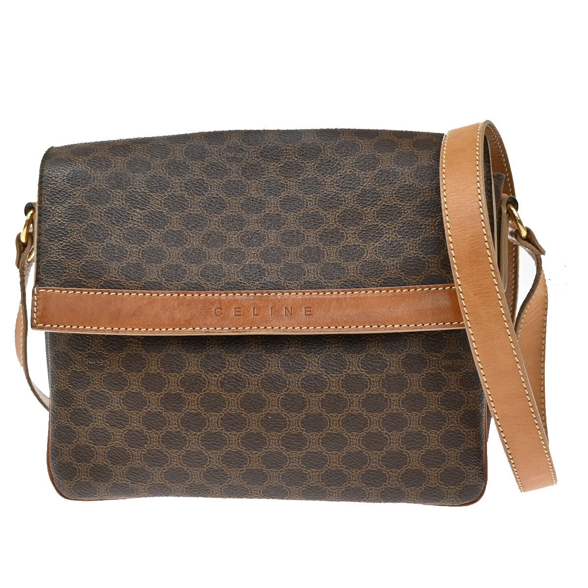 CELINE Logo Macadam Pattern Shoulder Bag PVC Leather Brown GHW Italy 61YH743