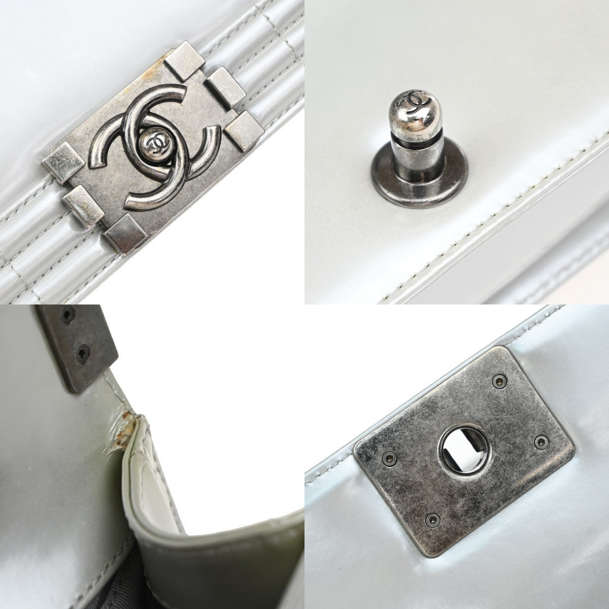 CHANEL Boy CC Chain Shoulder Bag Leather Silver SHW Italy 627RP168
