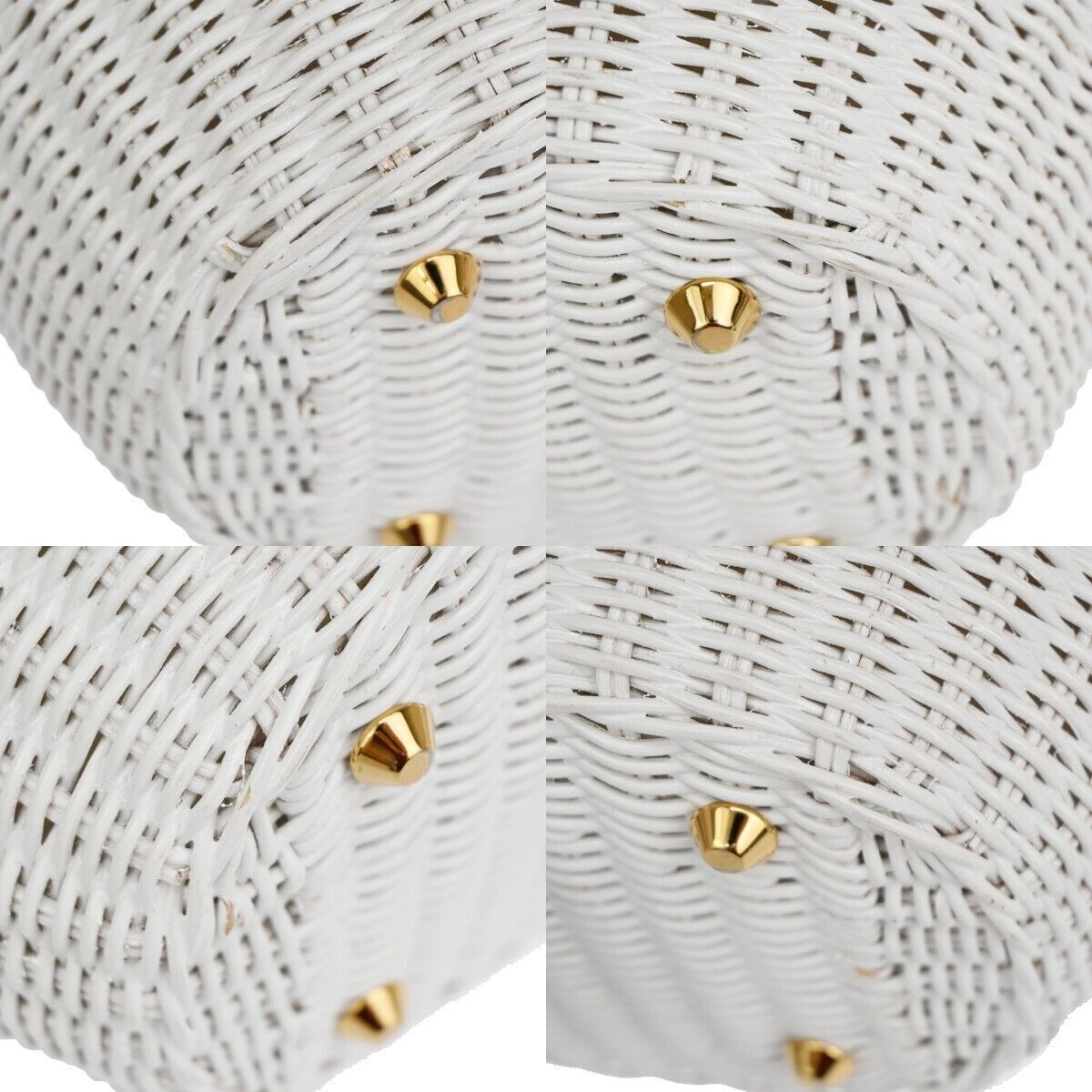 PRADA Logo Midollino Wicker 2Way Shoulder Hand Bag Canvas Leather White 686RH260