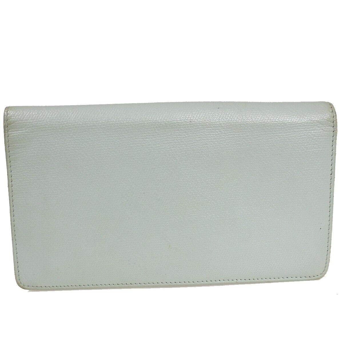 CHANEL CC Logo Long Bifold Wallet Purse Leather Light Blue Gold Italy 05GA676