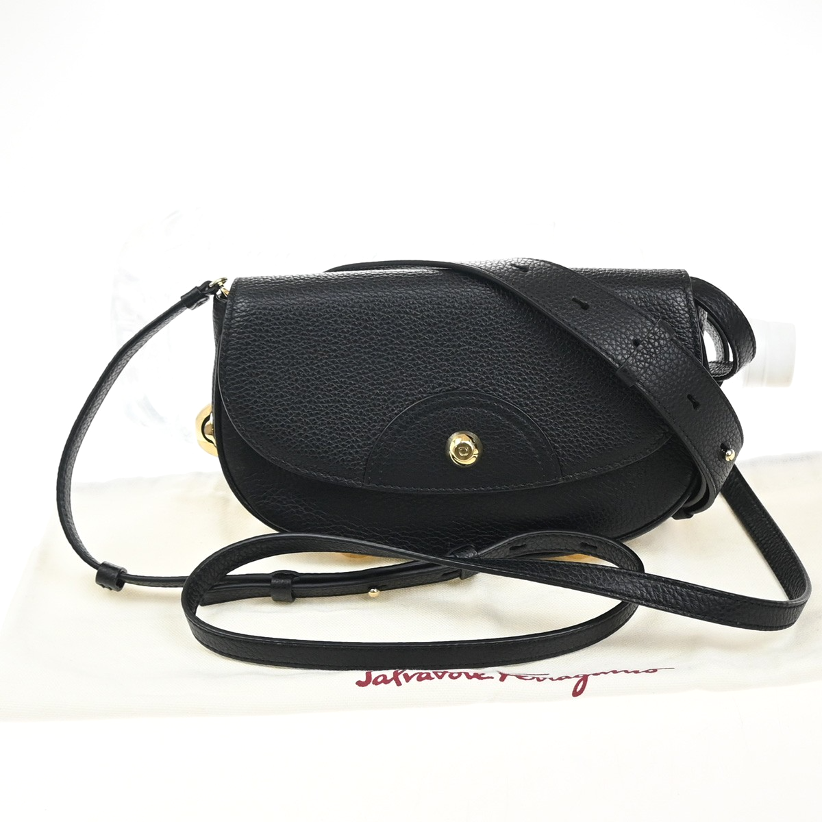 SALVATORE FERRAGAMO Glam Gancini 2Way Shoulder Bum Bag Leather Black 87KB981