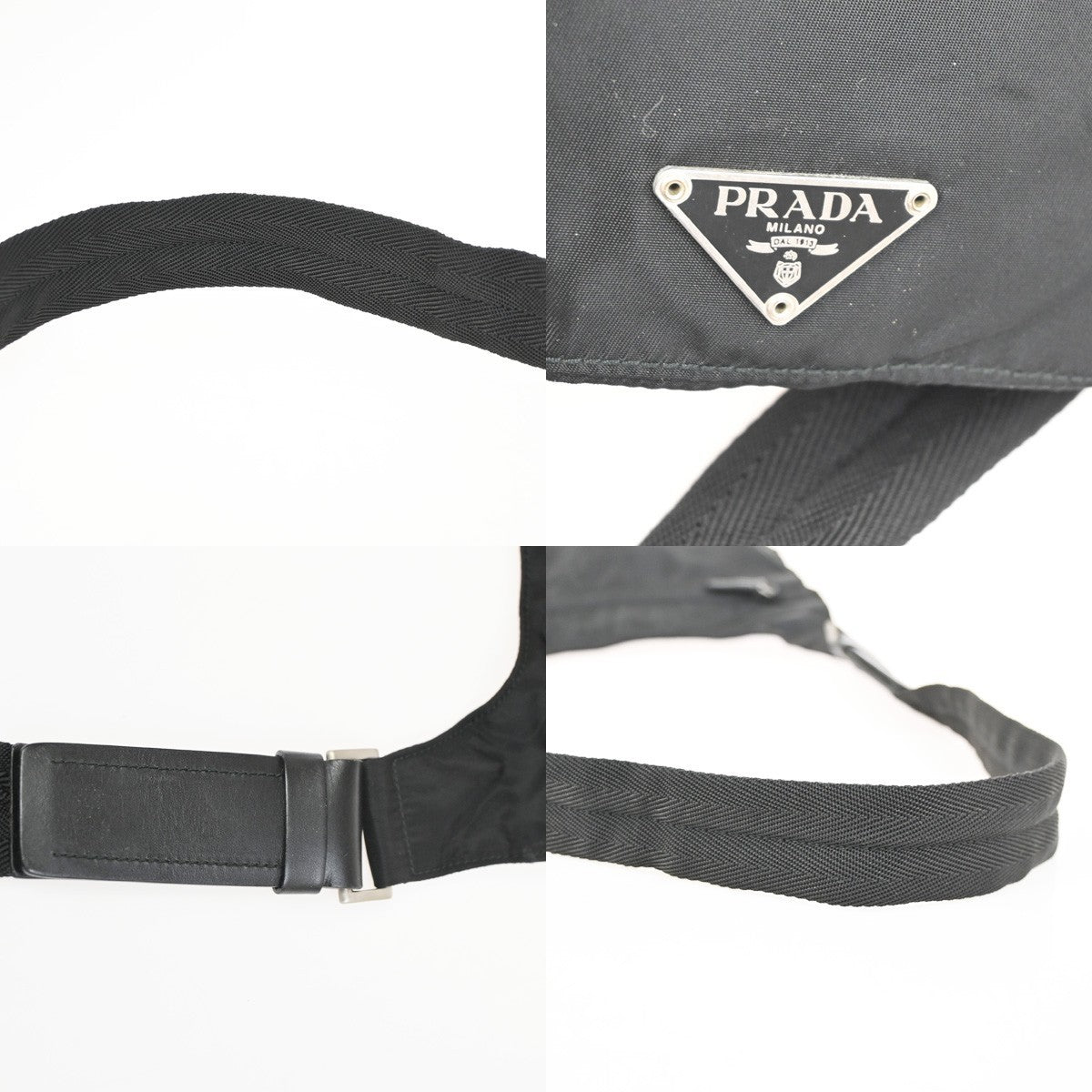 PRADA MILANO Logo Shoulder Bag Nylon Leather Black Silver Italy 87KC546