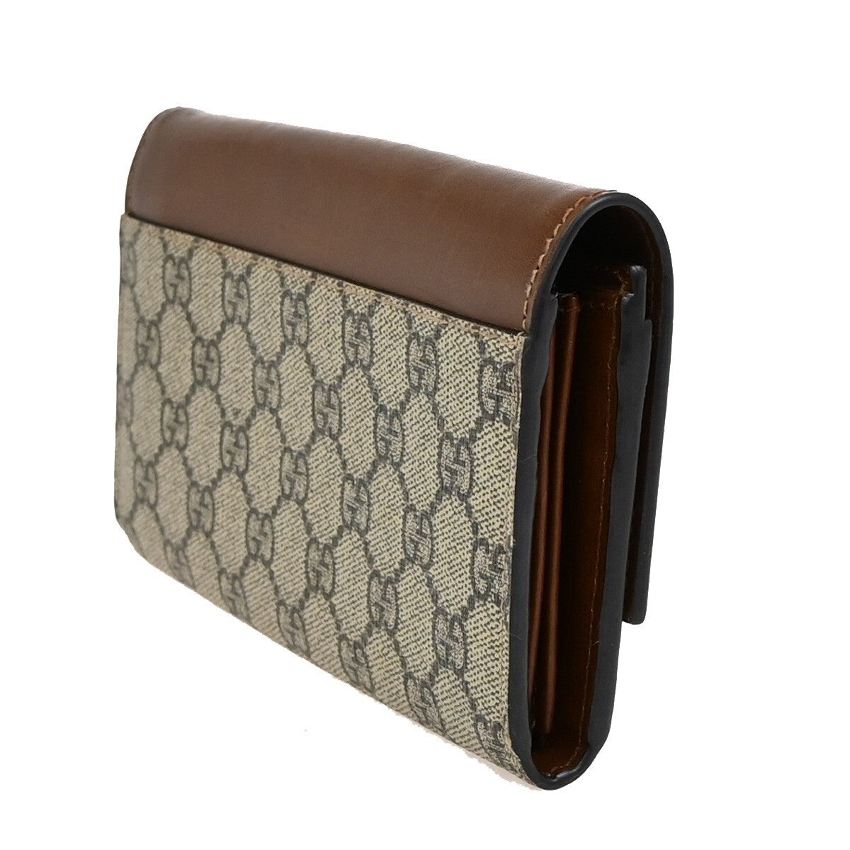 GUCCI Logo GG Pattern Long Bifold Wallet Supreme Leather Brown 62EE139