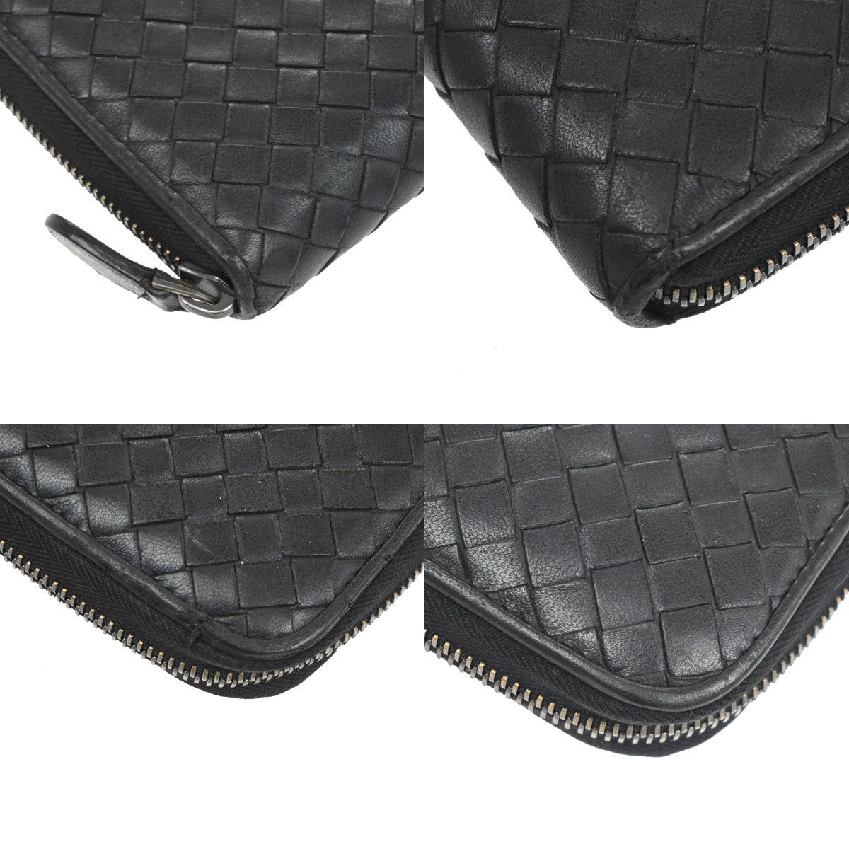 BOTTEGA VENETA Logo Intrecciato Long Zipper Around Wallet Leather Black 09TA155