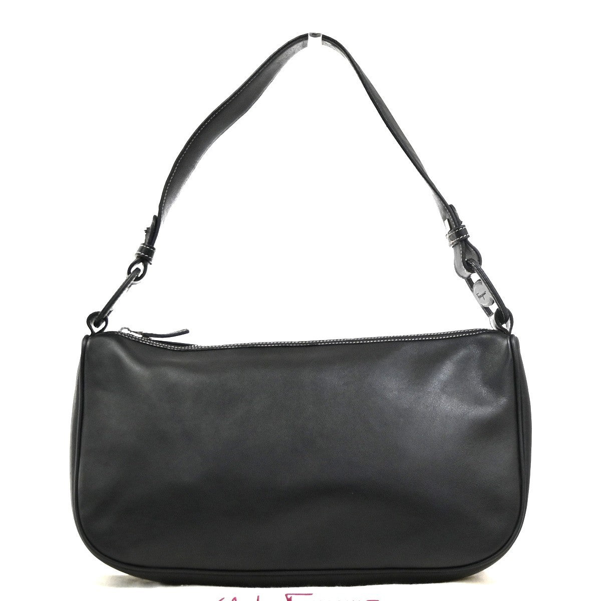 SALVATORE FERRAGAMO Logo Vara Shoulder Bag Leather Black SHW Italy 02MA690