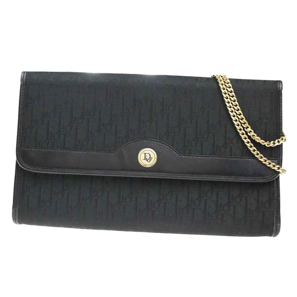 CHRISTIAN DIOR Trotter Pattern 2way Clutch Hand Bag Canvas Leather Black 38KC787