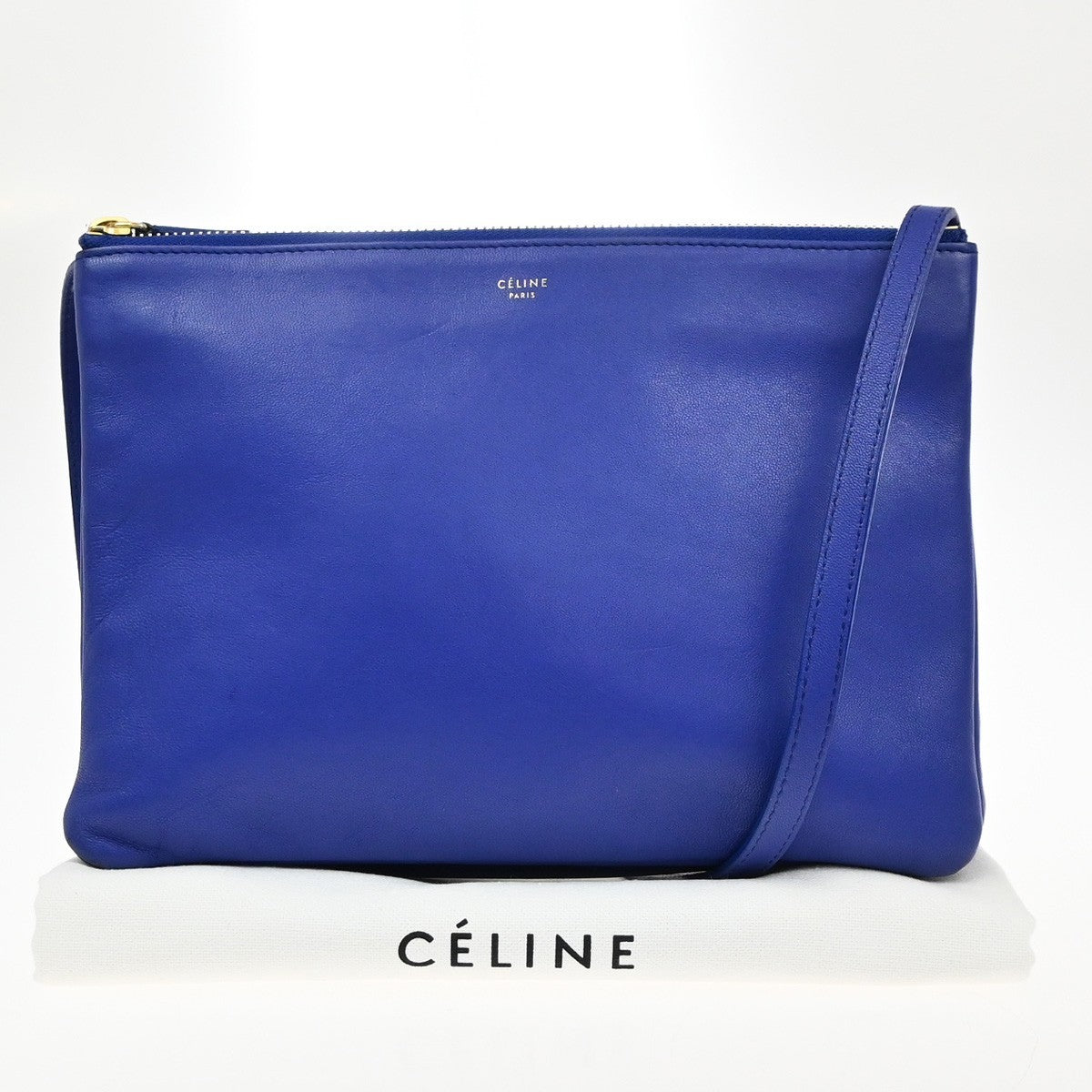 CELINE Logo Trio Crossbody Shoulder Bag Leather Blue Italy 88EG009