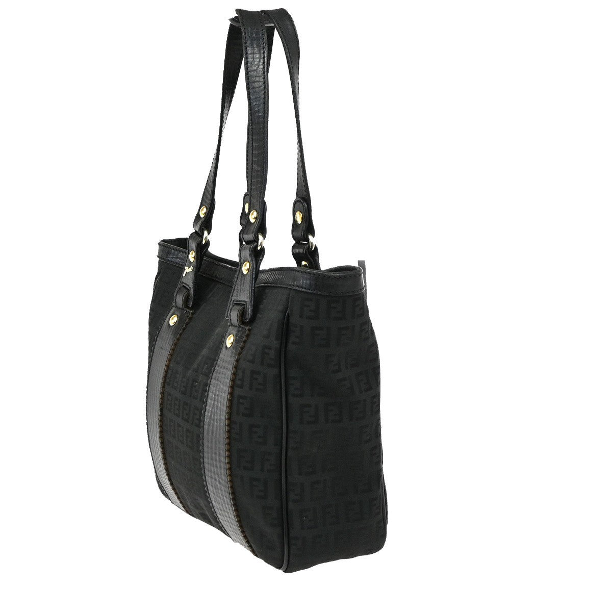 FENDI Logo Zucchino Hand Tote Bag Canvas Leather Black GHW Italy 96CA964