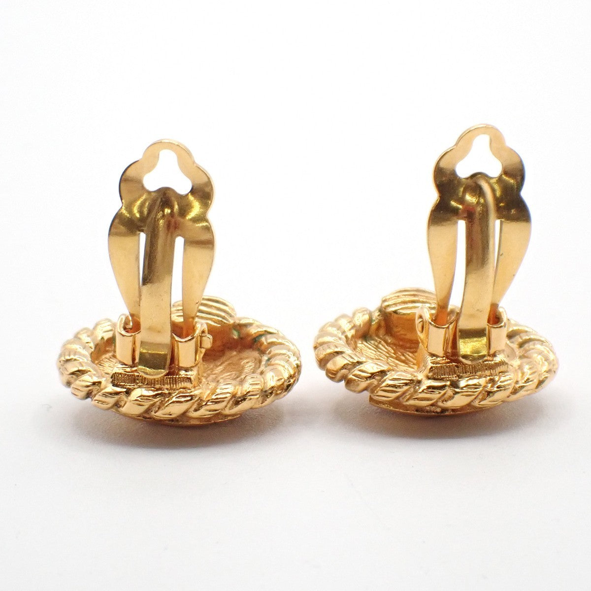 CHANEL CC Logo Round Button Earrings Clip-On Gold France 38RL743
