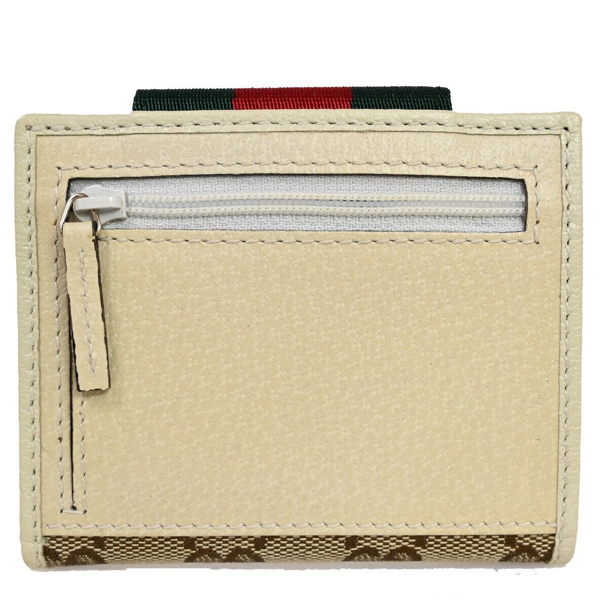 GUCCI Sherry GG Pattern Bifold Wallet Canvas Leather Brown White Gold 32RJ328
